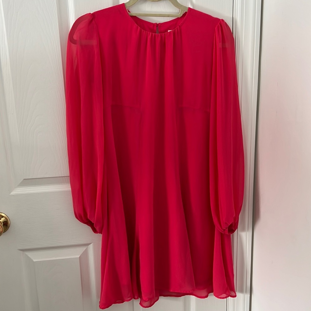 Pink dress with sheer sleeves